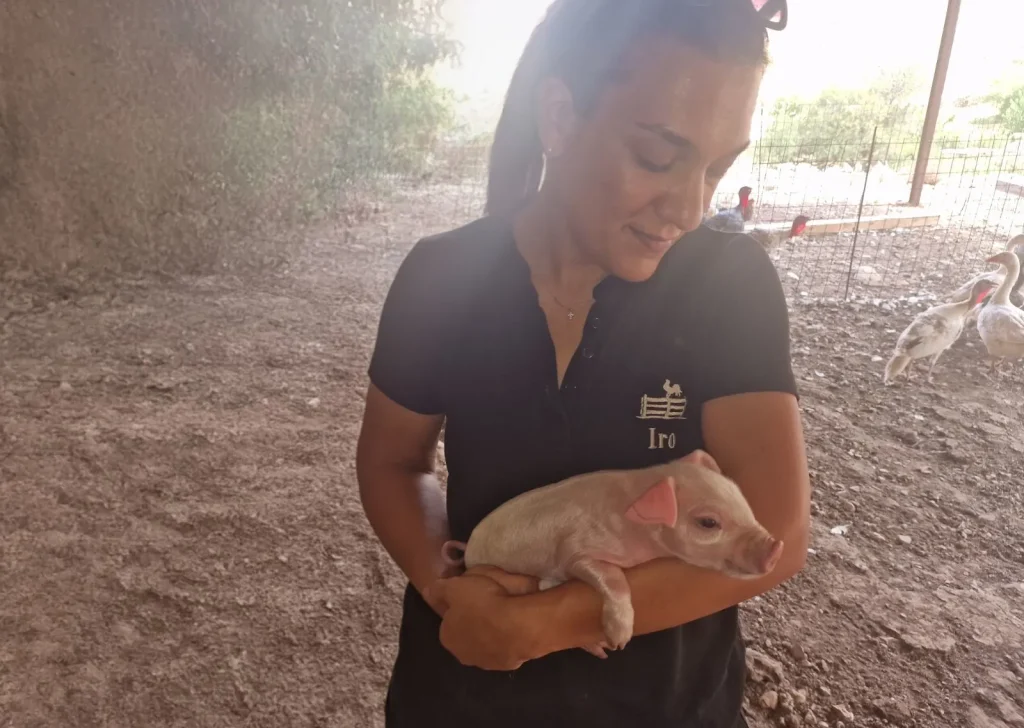 The hostess Iro in the farm.